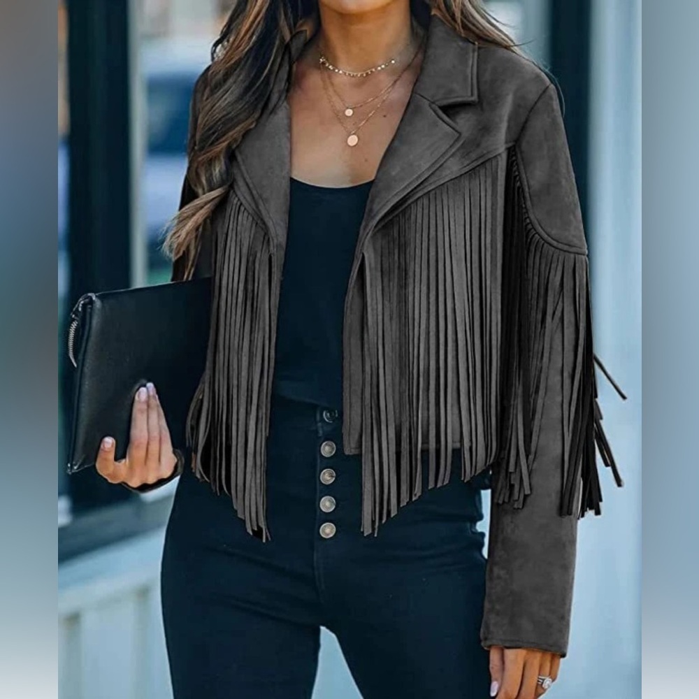 Women's Fringe cropped faux suede Jacket